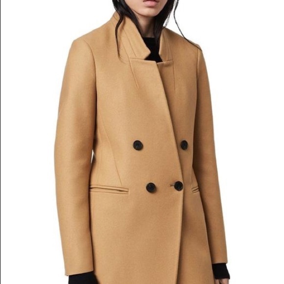 All Saints Adrea Double Breasted Camel Coat Size 4 - Picture 1 of 11